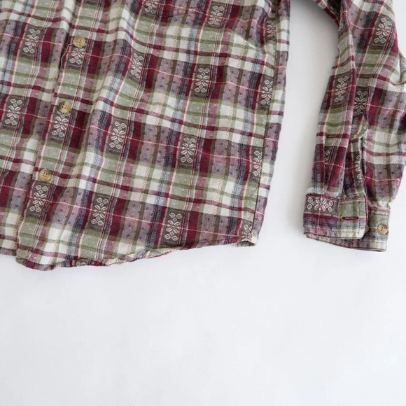 Vintage Classic Elements  Cream and Maroon Checker Button Up Long Sleeve Shirt M - Picture 7 of 13